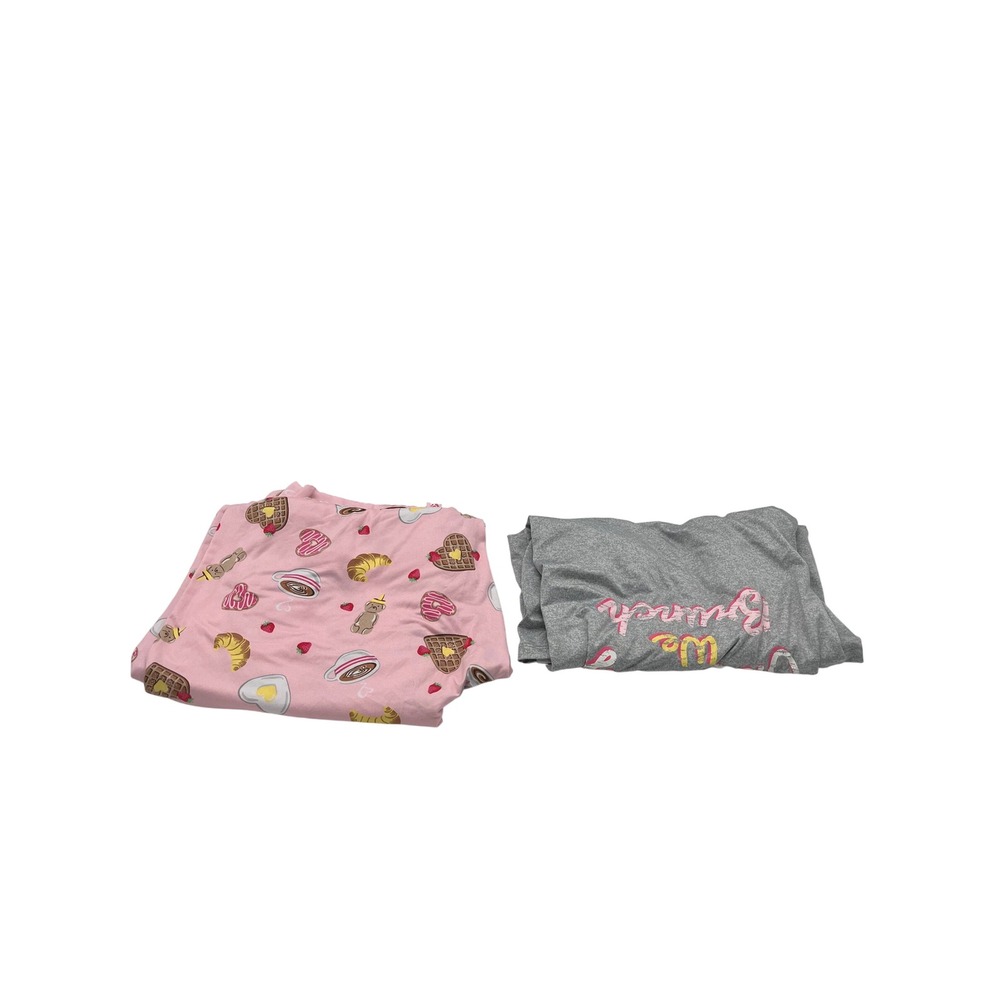 Joyspun Womens Pajama Set Gray We Brunch On Sunday Top Pink Foodie Pants Large
